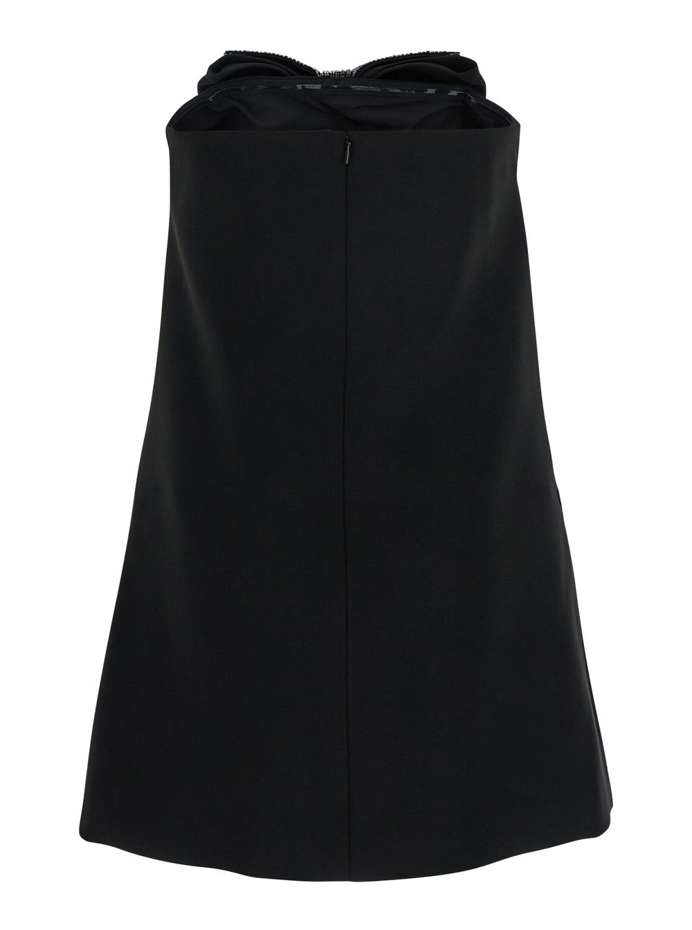 Black Sleeveless Mini Dress With Bandeau And Beaded Oversize Bow Tech Fabric Woman - UK 6