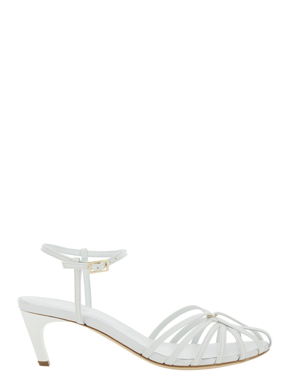 White Heeled Sandals with Cage Design in Leather Woman Heels