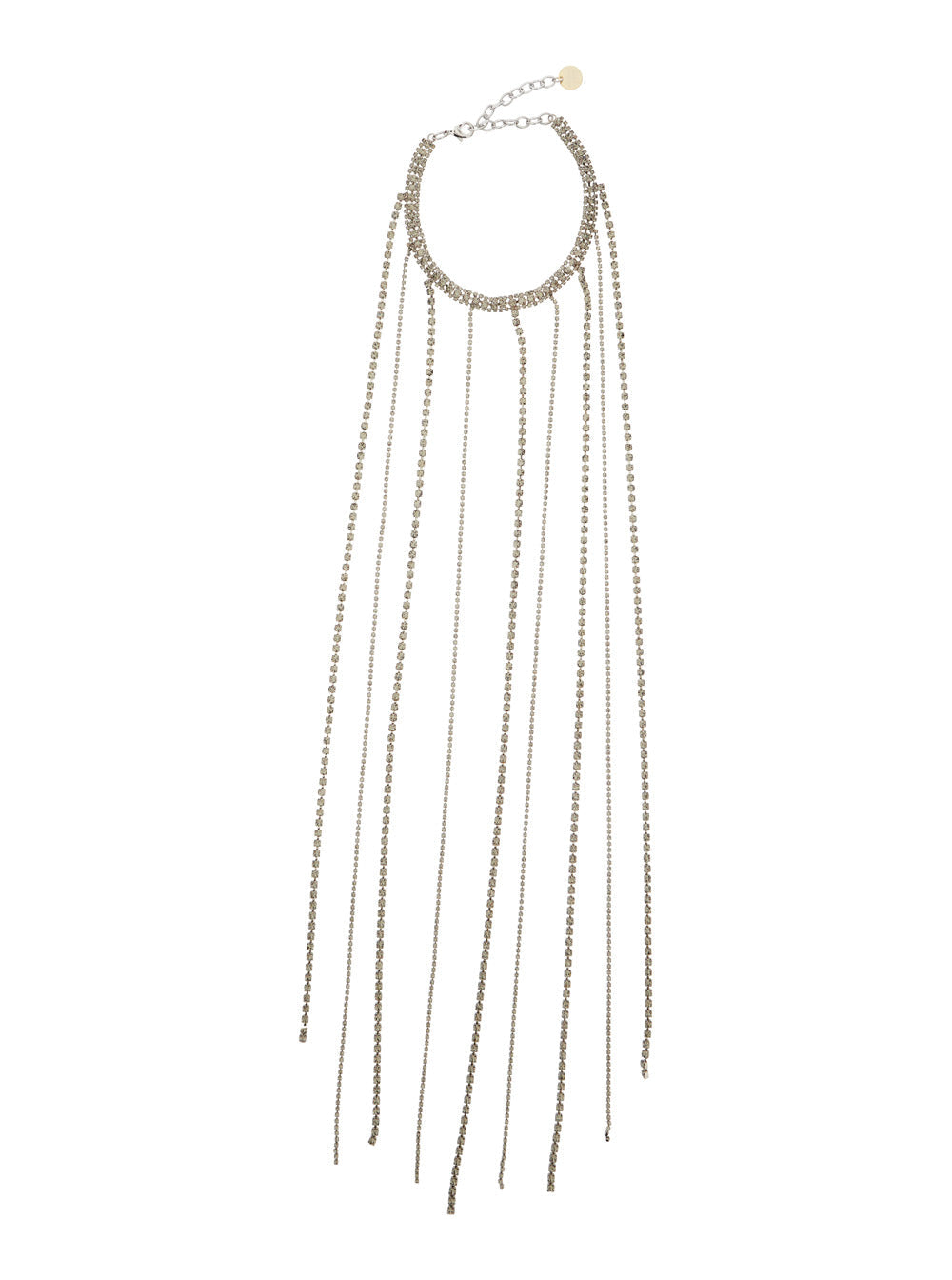 Metallic-Colored Necklace with All-Over Applied Glass Crystals and Adjustable Clasp in Brass Woman Necklaces