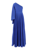 Maci Blue One-Shoulder Long Dress with Pleated Effect in Tech Fabric Woman Blu 100 % Polyester