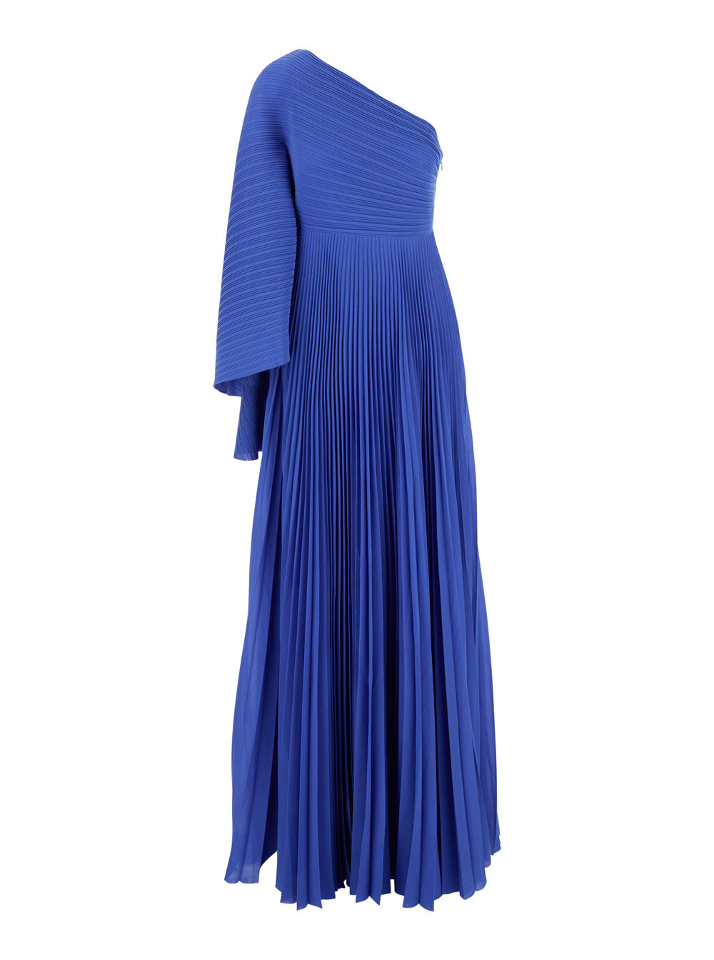Maci Blue One-Shoulder Long Dress with Pleated Effect in Tech Fabric Woman Blu 100 % Polyester