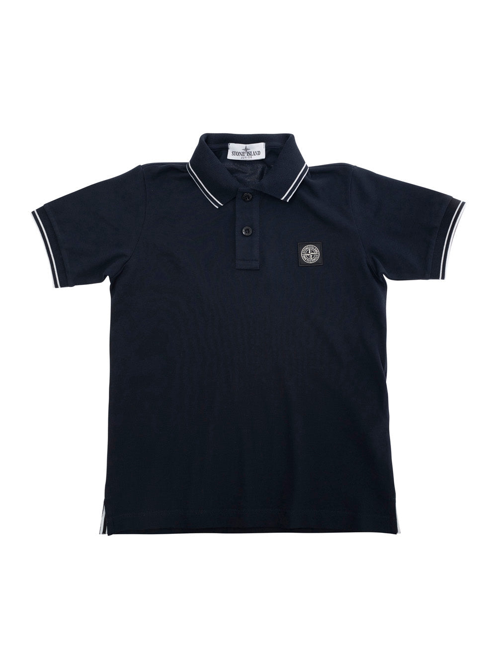 Dark Blue Polo Shirt with Classic Collar and Chest Logo Patch in Cotton Boy Blu Elastan Tshirts