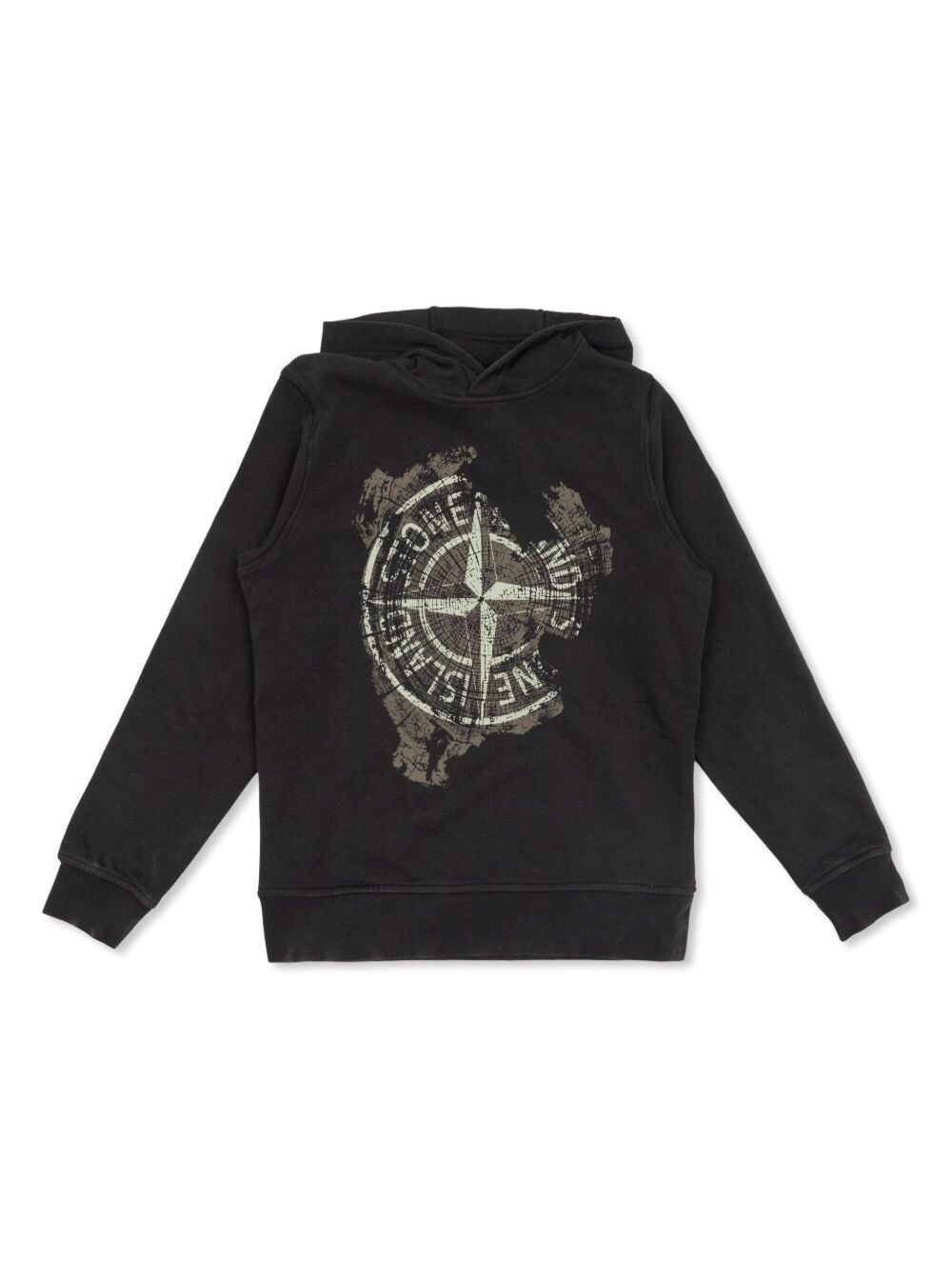 Black Hoodie with Fixed Hood and Maxi Logo Print on the Front in Cotton Boy Sweatshirts