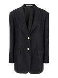 Black Jacket with Pointed Lapels and Front Pockets in Viscose Blend Woman Polyamide Blazers