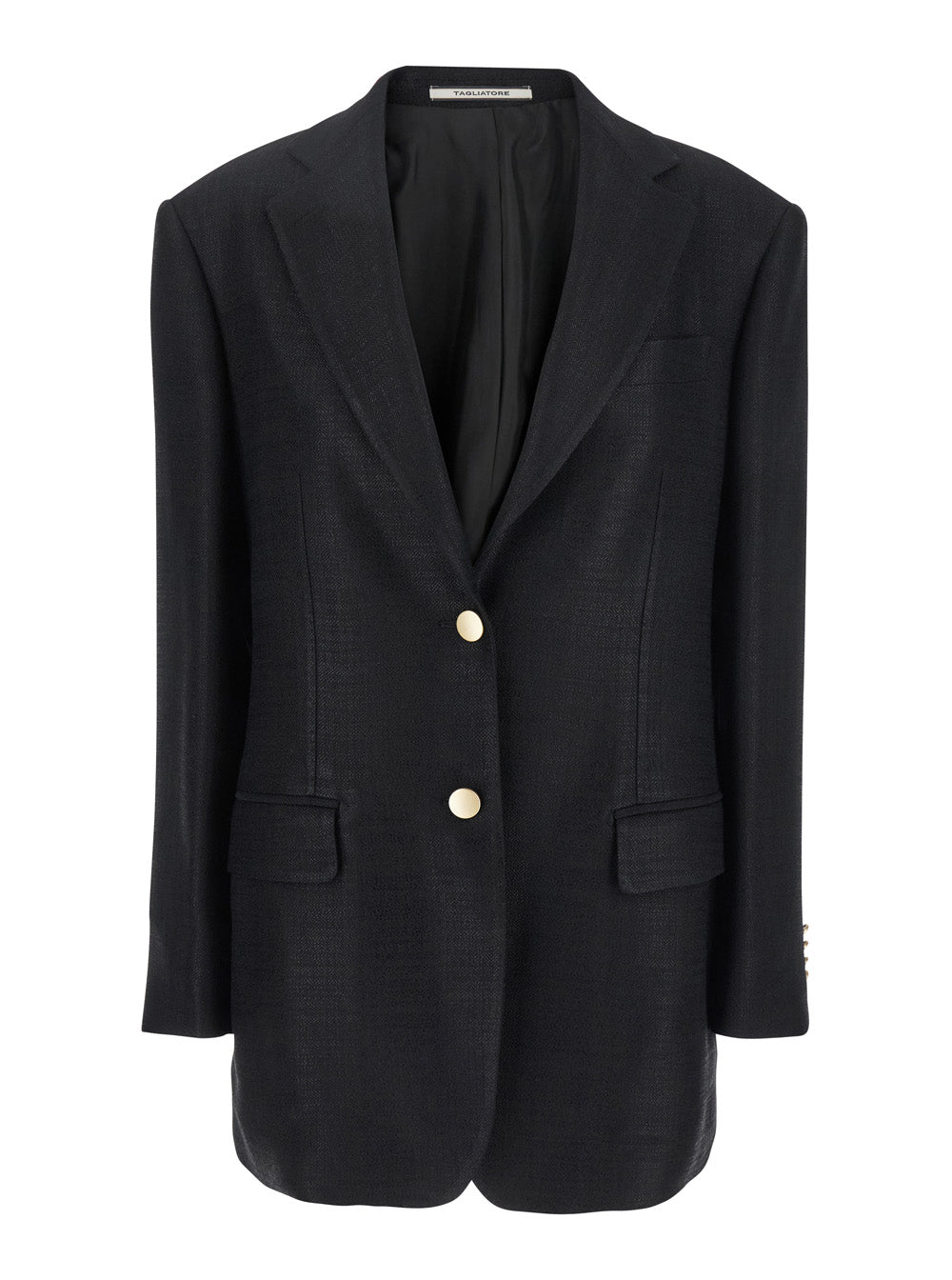 Black Jacket with Pointed Lapels and Front Pockets in Viscose Blend Woman Polyamide Blazers