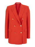 Red Double-breasted Jacket with Classic Lapels in Tech Fabric Woman Polyester Elastan Blazers
