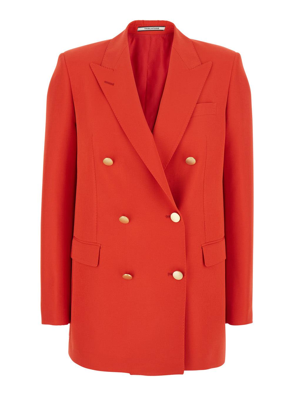 Red Double-breasted Jacket with Classic Lapels in Tech Fabric Woman Polyester Elastan Blazers