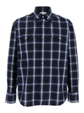 Blue Shirt with Classic Collar and All-Over Check Motif in Cotton Man Blu Blouses