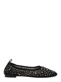 Black Ballet Flats with All-Over Crystals Application in Tech Fabric Woman Nylon Ballerinas