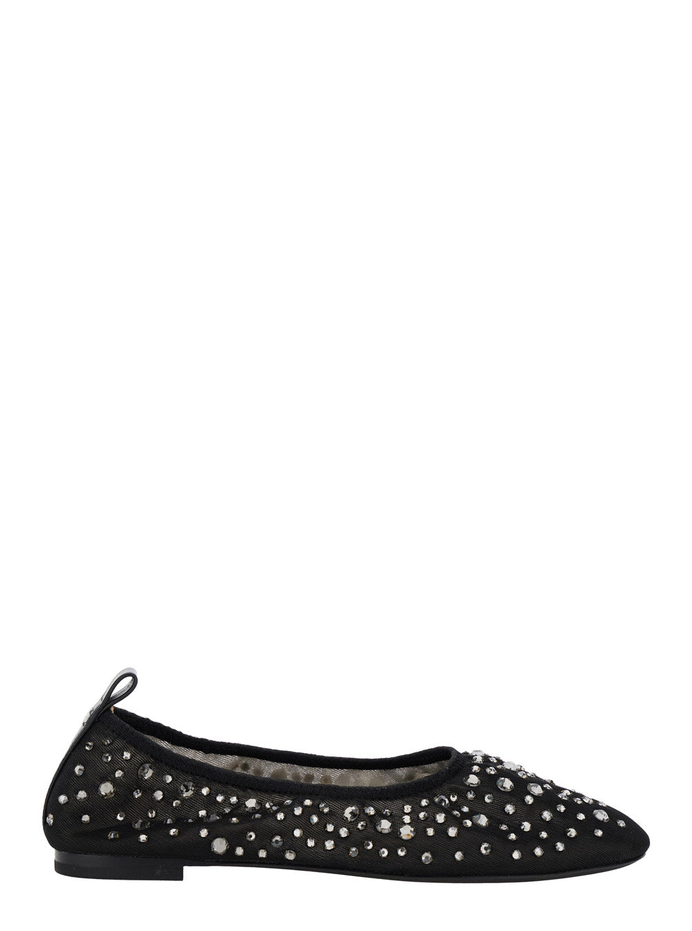 Black Ballet Flats with All-Over Crystals Application in Tech Fabric Woman Nylon Ballerinas