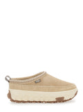 Venture Daze Beige Mules with Decorative Stitching and Side Logo Patch in Suede Man Flat Shoes