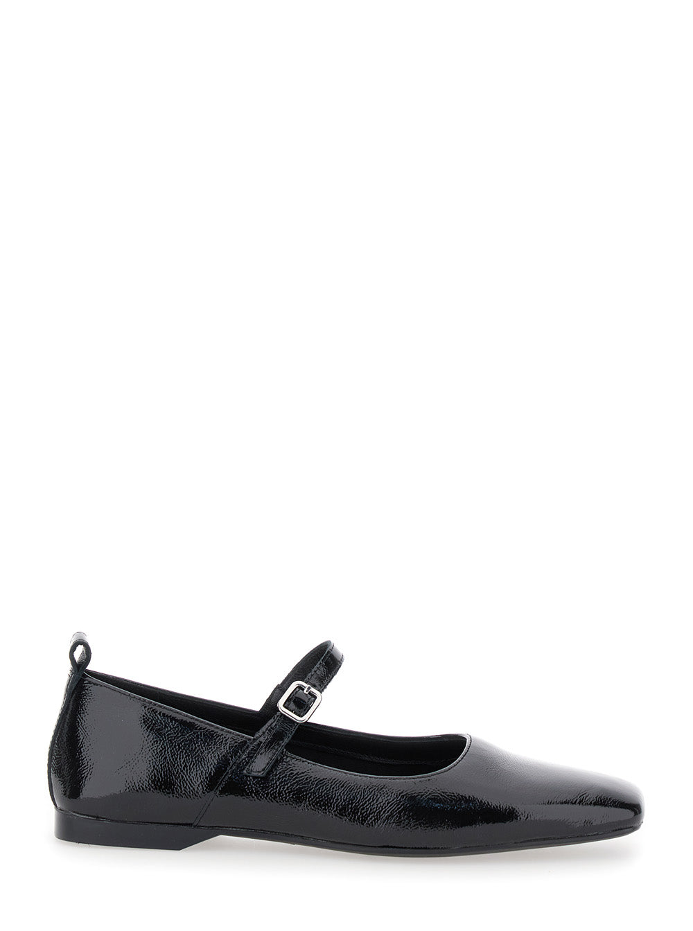 Delia Black Ballerinas with Adjustable Strap in Shiny Leather Woman Cow