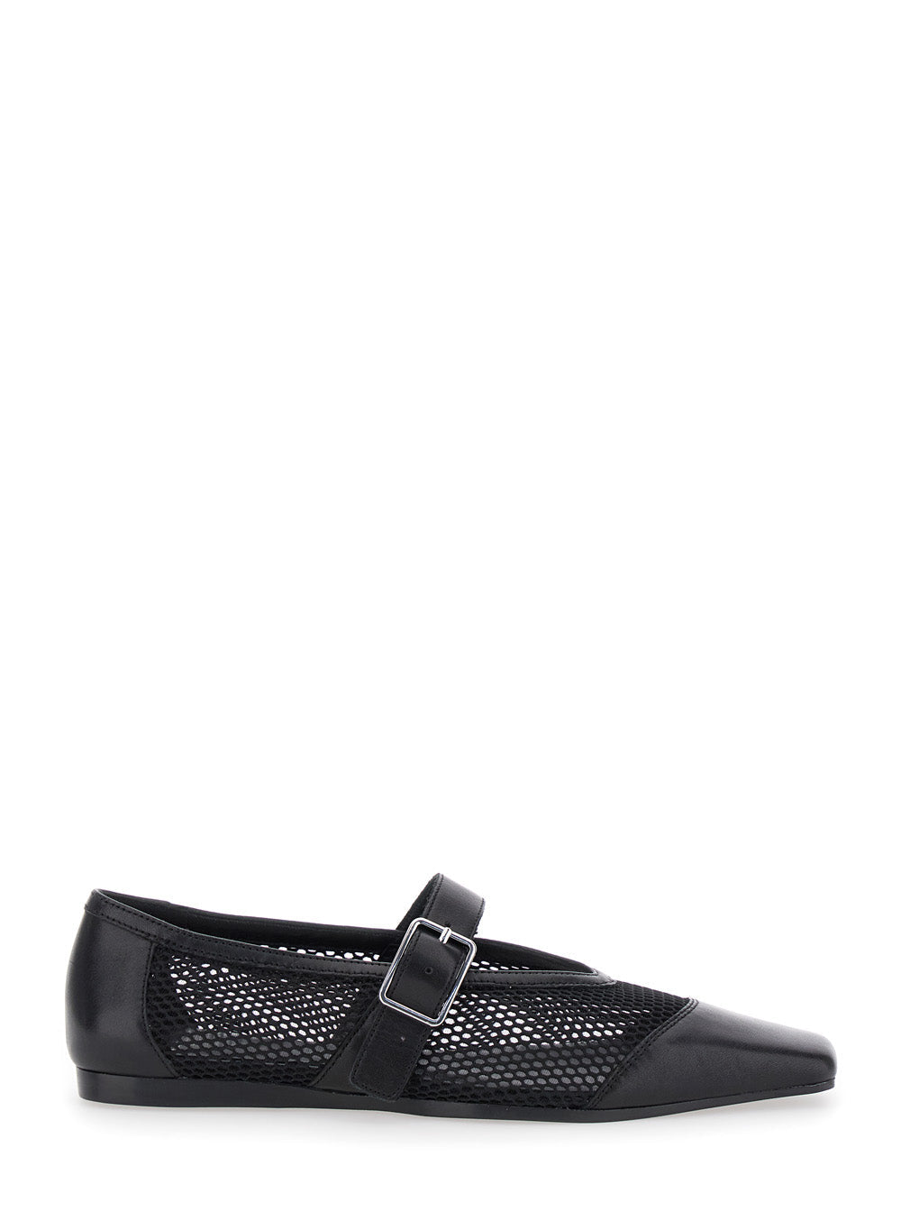 Wioletta Black Ballerinas with Adjustable Strap and Perforated Design in Leather Woman Cow