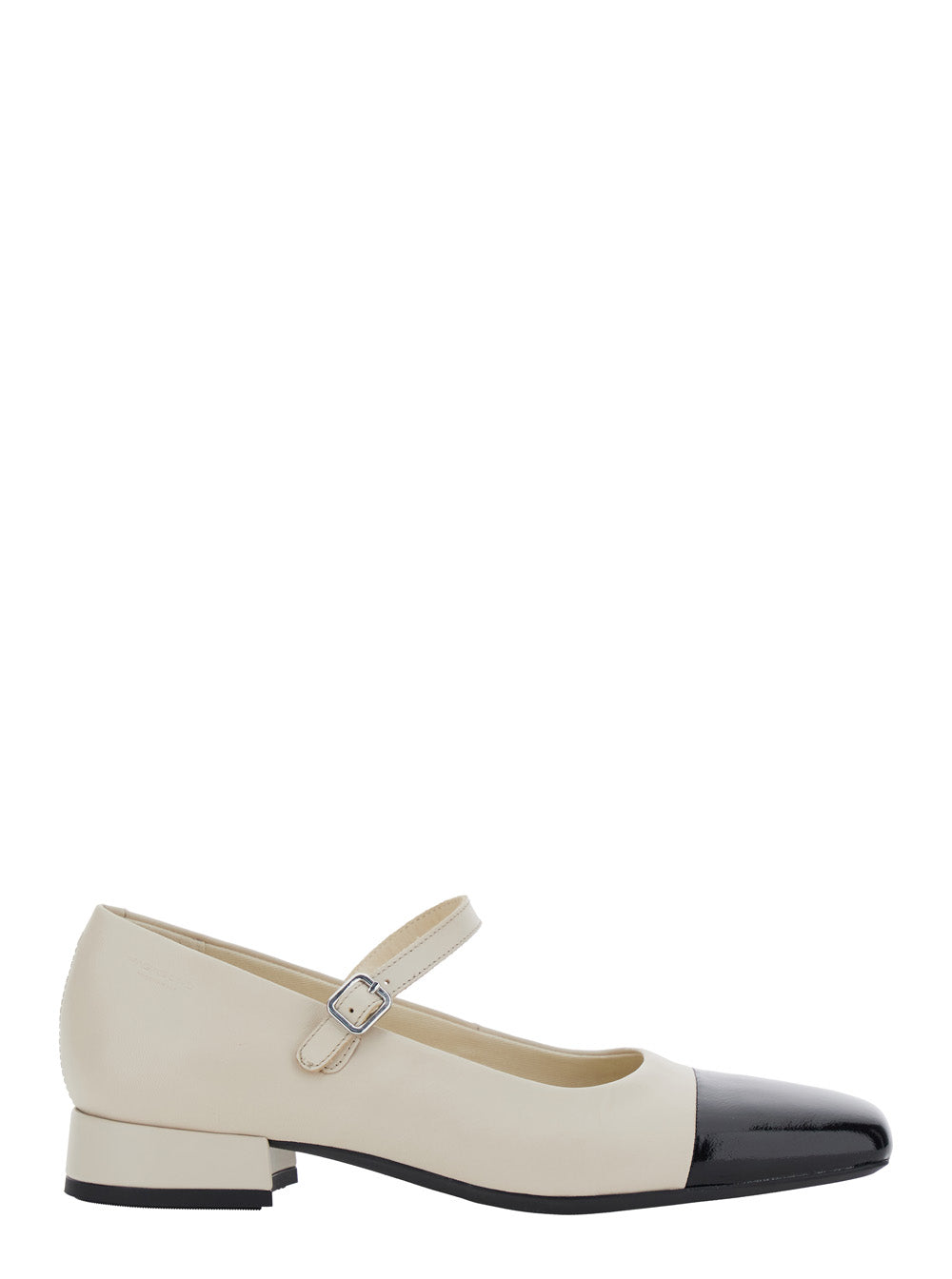 Debby White and Black Slingback Pump with Adjustable Strap in Leather Woman White/black Cow Heels