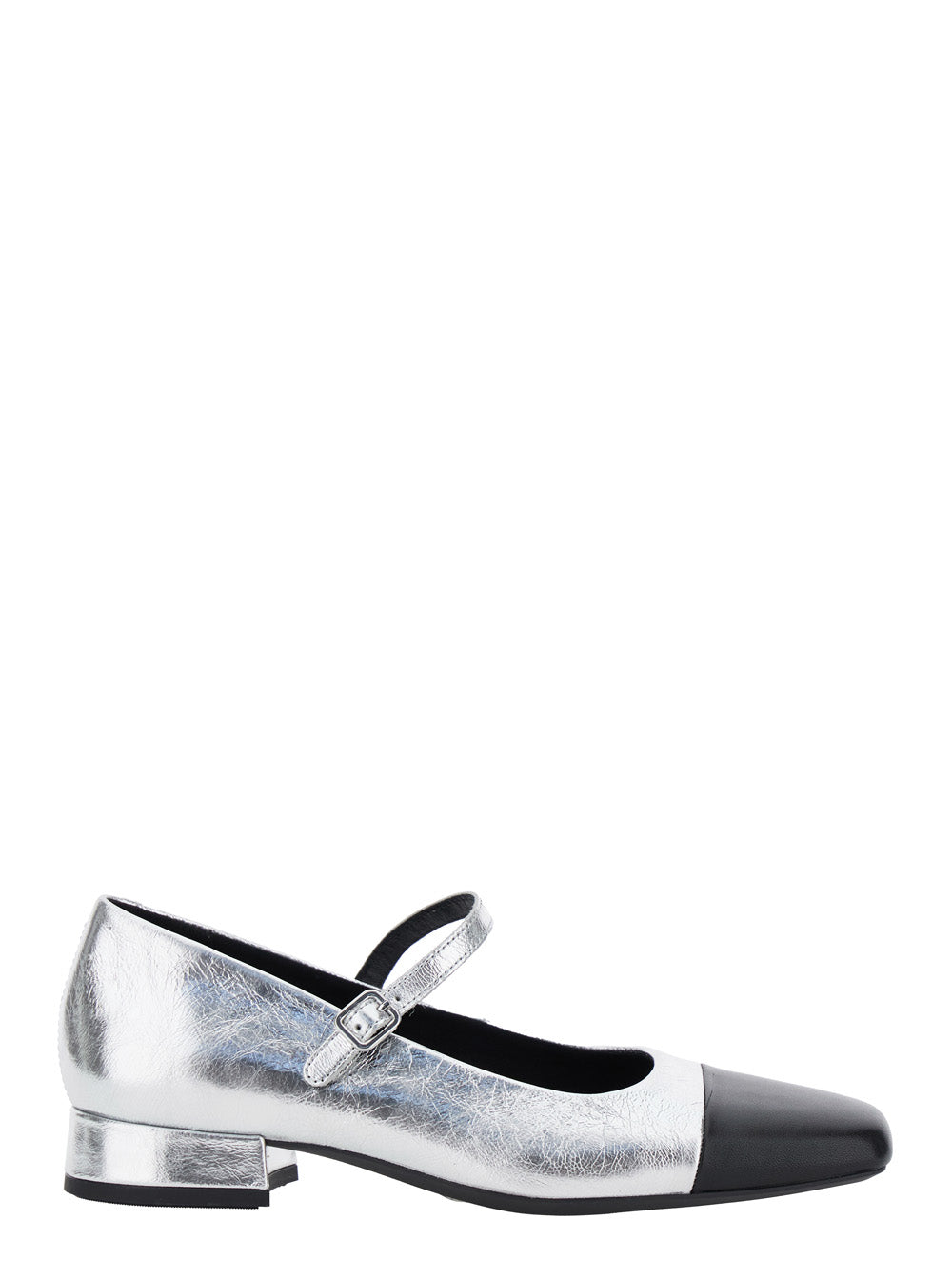 Debby Silver Colored Slingback Pump with Adjustable Strap in Leather Woman Metallic Goat Heels