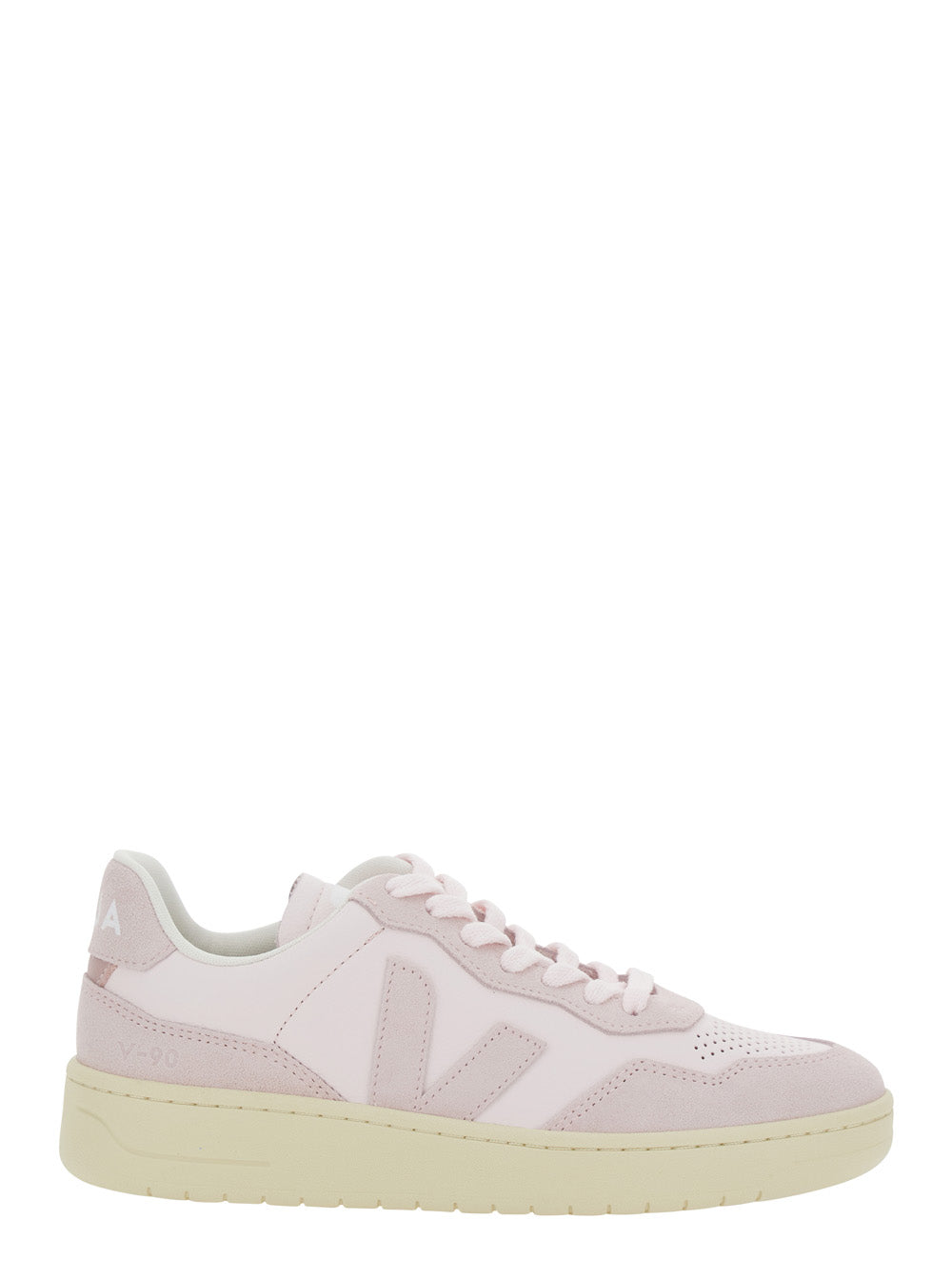 V90 Pink Sneaker With Side Logo And Perforated Toe Leather Man