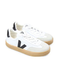 Volley White Low Top Sneakers with Contrasting Heel Logo Lettering and Detail on the Side in Canvas Boy