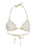White Bikini Top with All-Over Chain Print in Tech Fabric Stretch Woman Beachwear