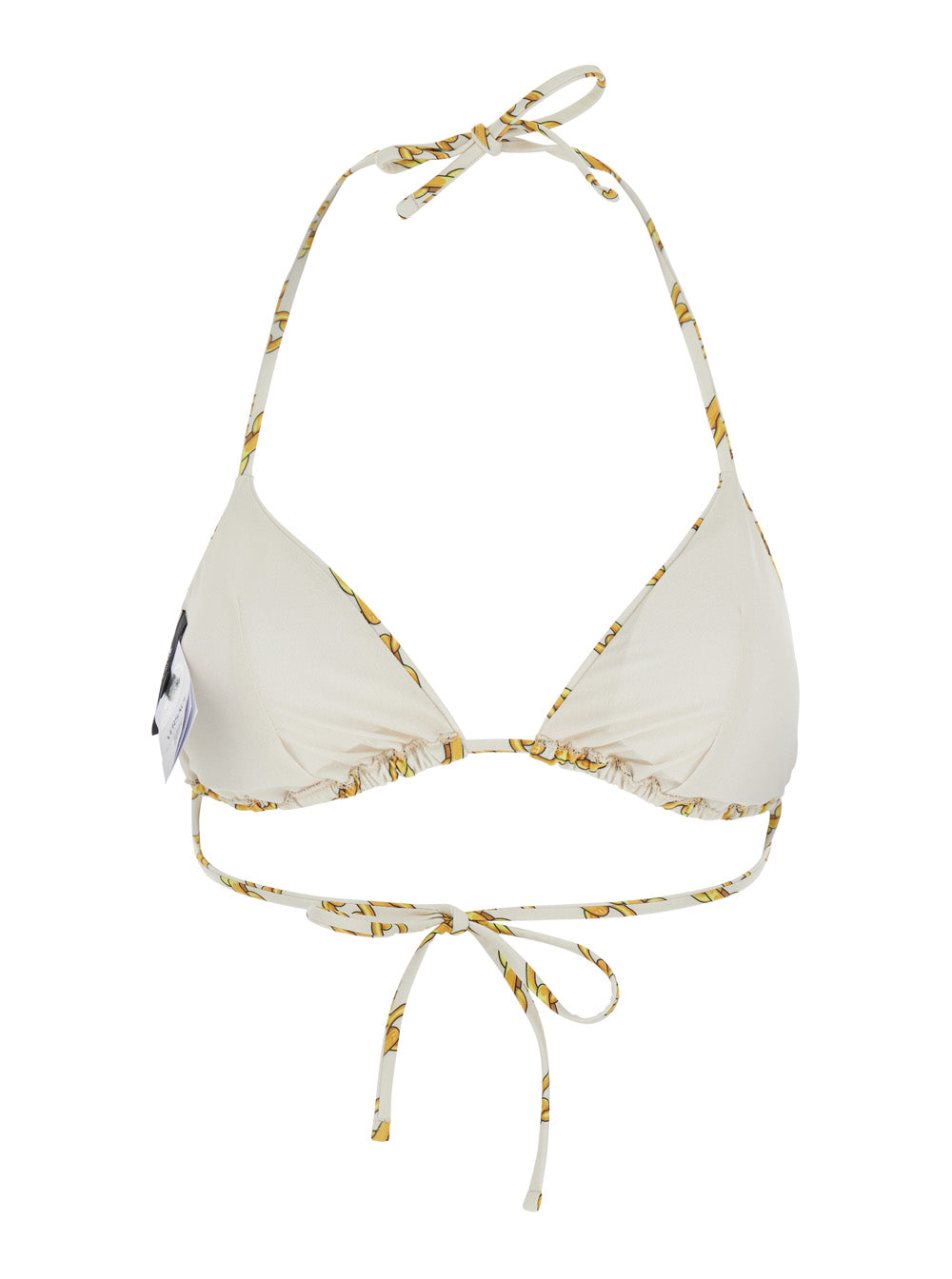 White Bikini Top with All-Over Chain Print in Tech Fabric Stretch Woman Beachwear