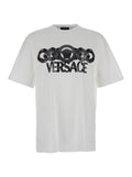 White T-Shirt with Medusa Head Logo Print on the Front in Cotton Man Tshirts And Polo Shirts
