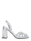 Tara Metallic Sandals with Elastic Ankle Strap and Block Heel in Leather Woman Goat Heels