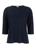 Blue T-Shirt with Boat Neckline and Long Sleeves in Linen Woman Blu Jersey