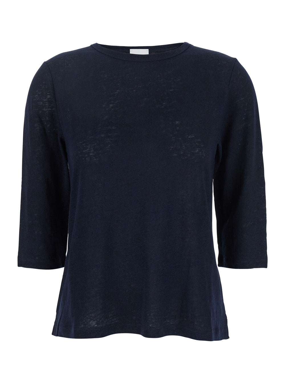 Blue T-Shirt with Boat Neckline and Long Sleeves in Linen Woman Blu Jersey