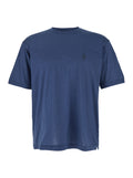 Blue Crewneck T-Shirt with Logo Embroidery on the Front in Cotton Man Blu Tshirts And Polo Shirts