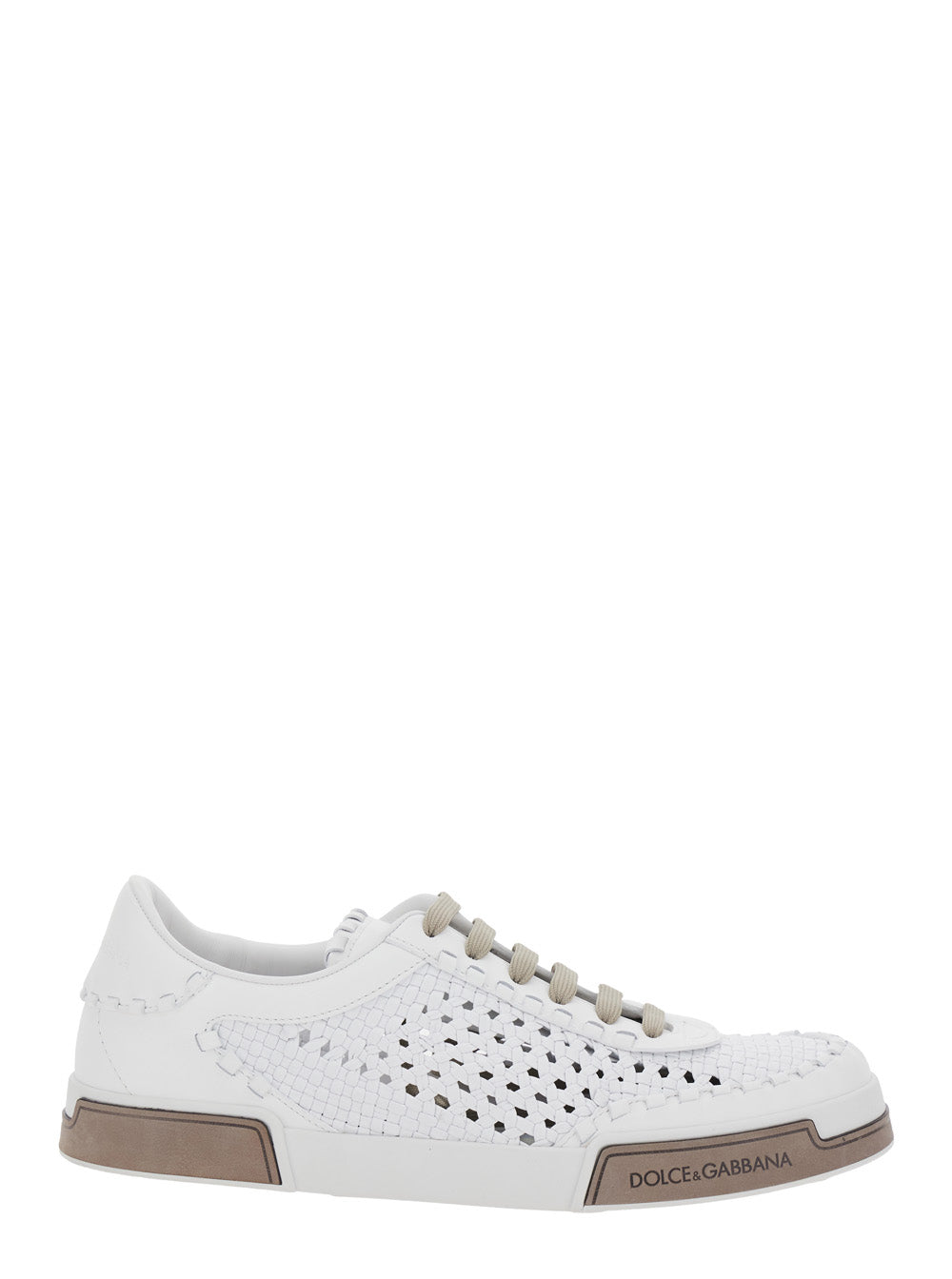 PortofinoWhite Sneakers with Mesh Inserts and Embossed Logo on the Side in Leather Man White Goat Calf