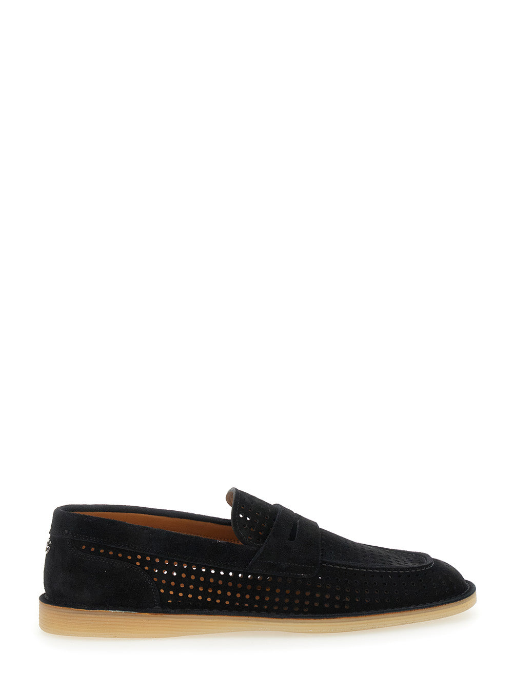 Florio Black Loafers with Logo Detail on the Rear and Penny Slot in Suede Woman Calf