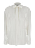 White Shirt with Pussy-Bow Collar in SIlk Woman And Blouses