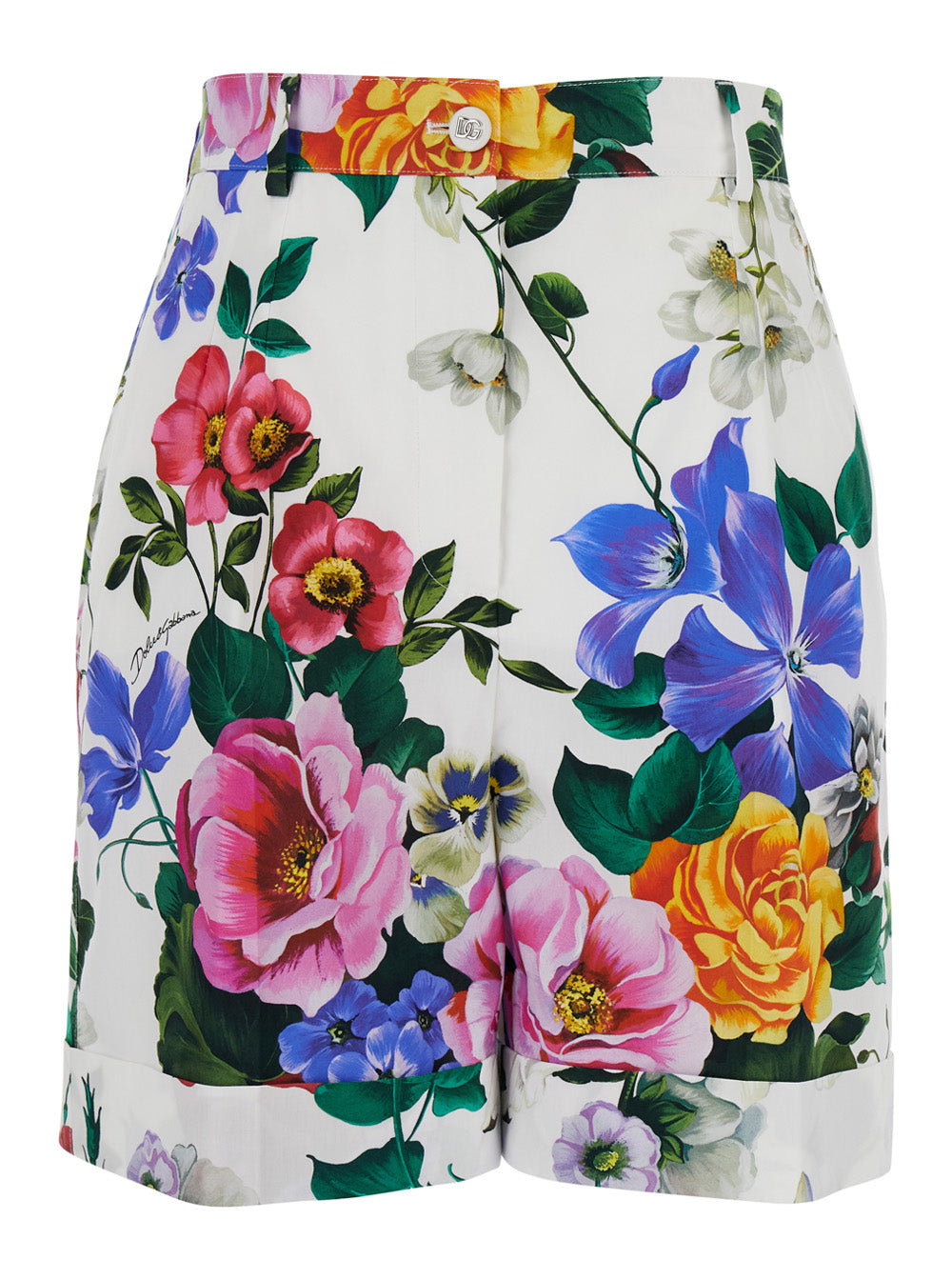 Multicolor Bermuda Shorts with All-Over Floral Pattern Print in Cotton Woman And