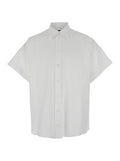 White Shirt with Classic Collar and Wide Short Sleeves in Linen Man Blouses