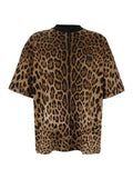 Brown T-Shirt with All-Over Leopard Motif in Cotton Man Tshirts And Polo Shirts