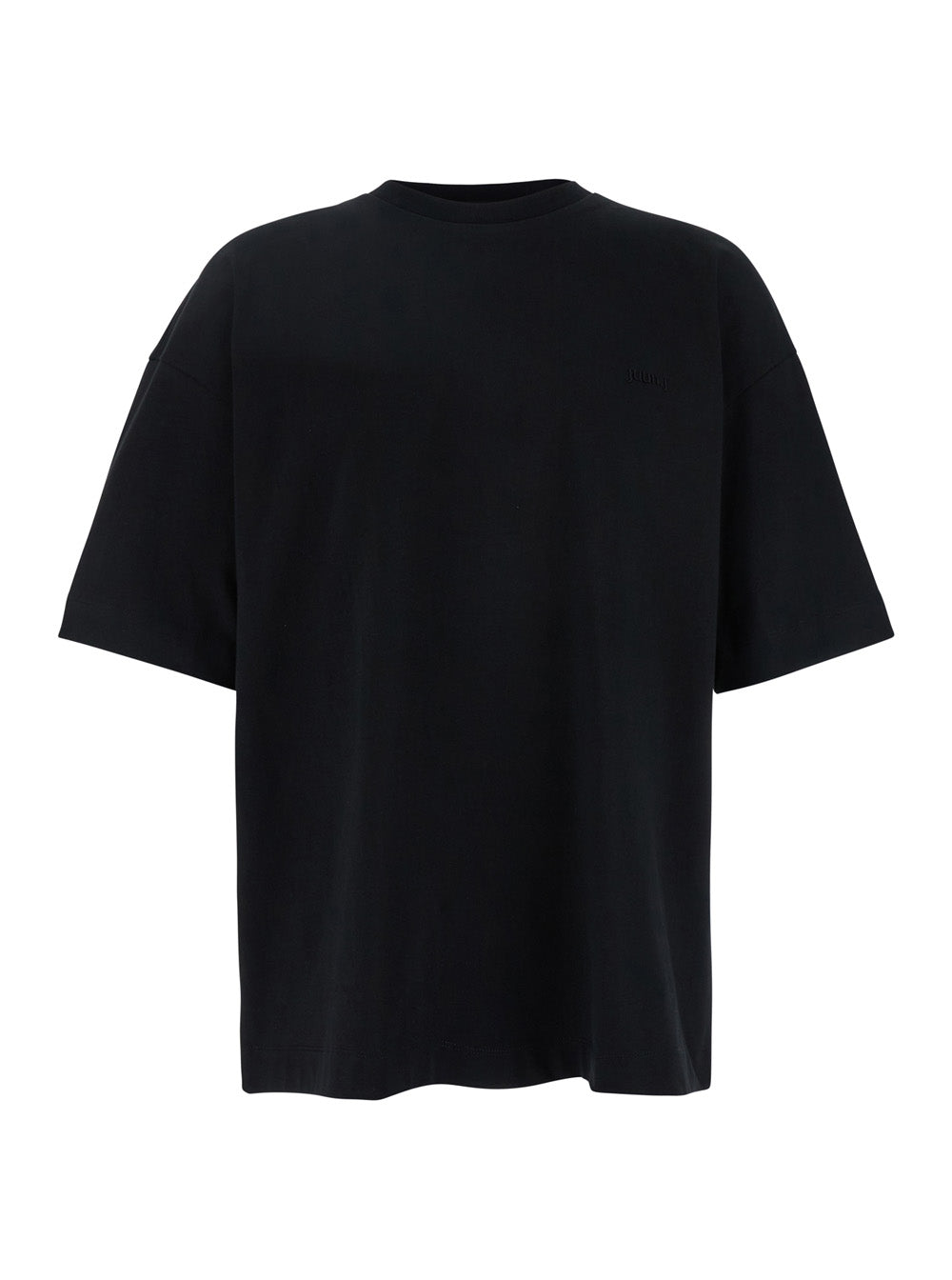Black T-shirt with Tone-on-Tone Logo Embroidered on the Front in Cotton Man Tshirts And Polo Shirts