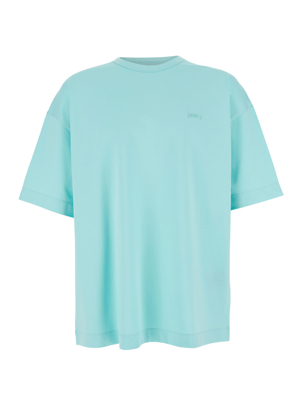 Light Blue T-Shirt with Logo Embroidered on the Front and Print Back in Cotton Man Tshirts Polo Shirts