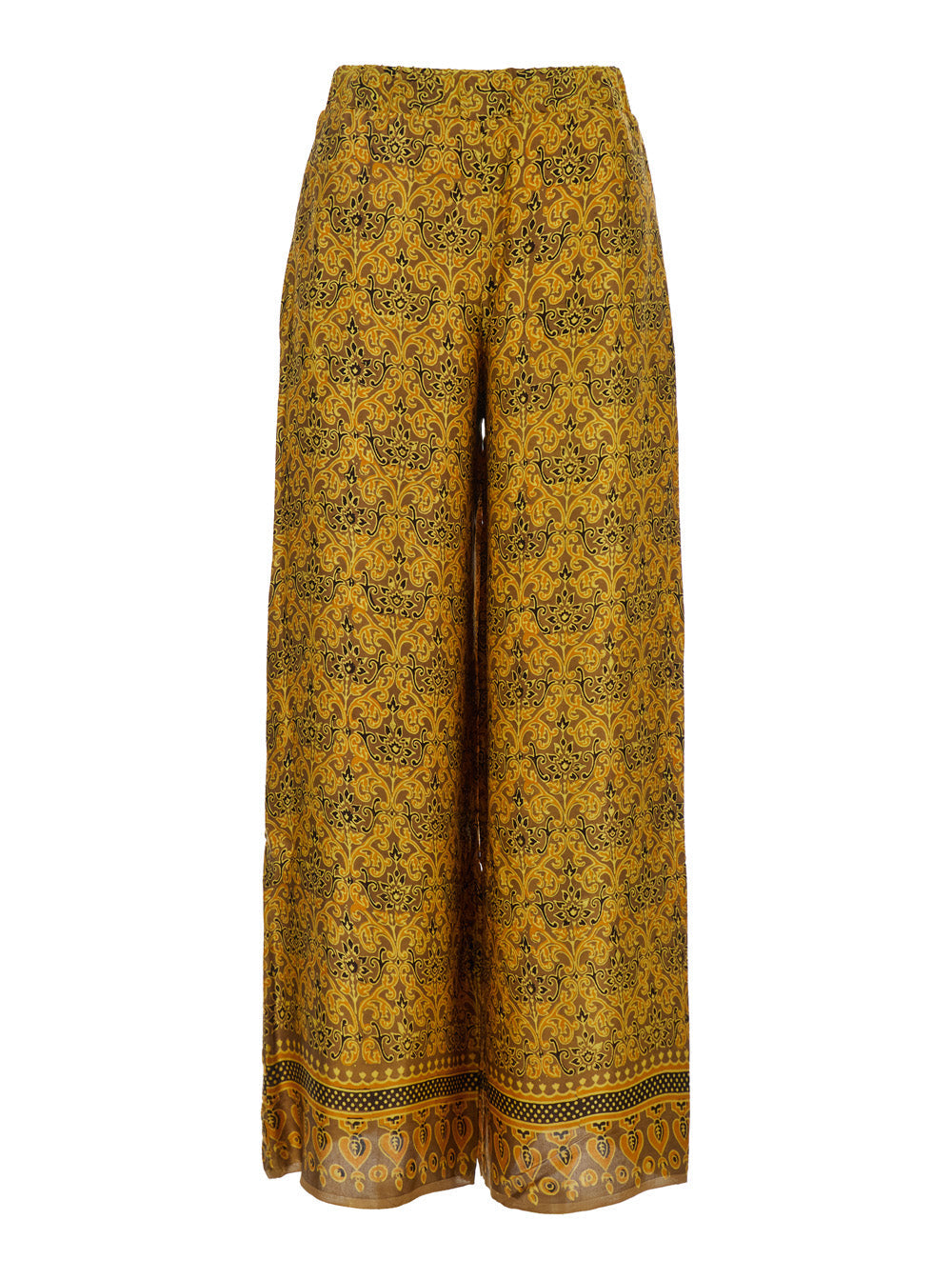 Iris Multicolor Pants with Wide Leg and All-Over Print in Silk Woman Trousers