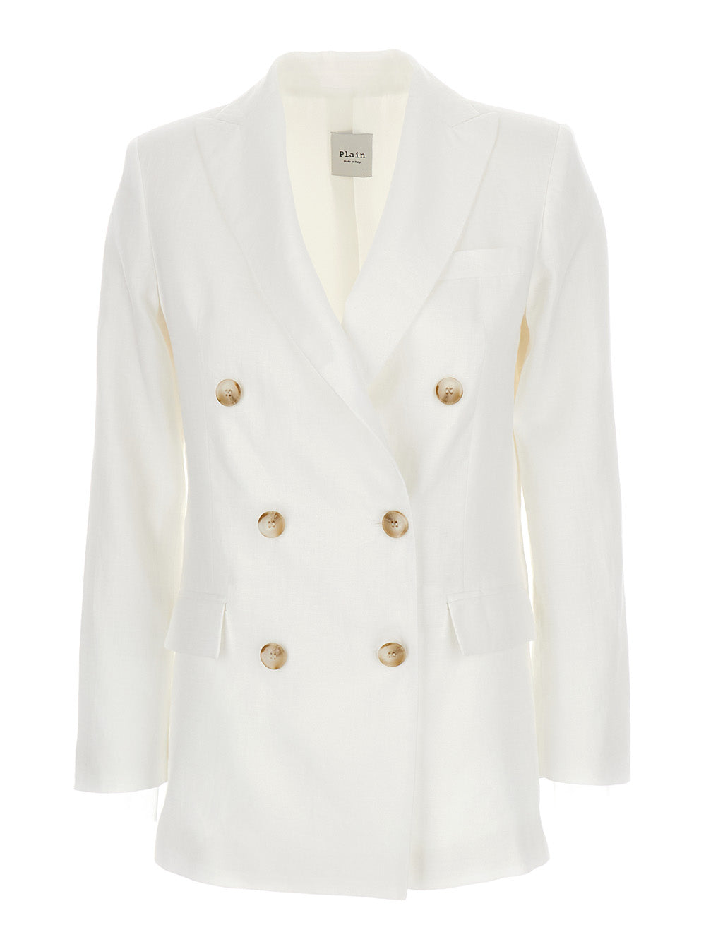 White Double-Breasted Blazer in Linen Woman Blazers