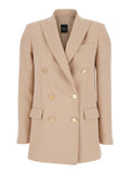 Beige Double-Breasted Jacket with Classic Lapels in Fabric Woman Polyester Elastane Blazers