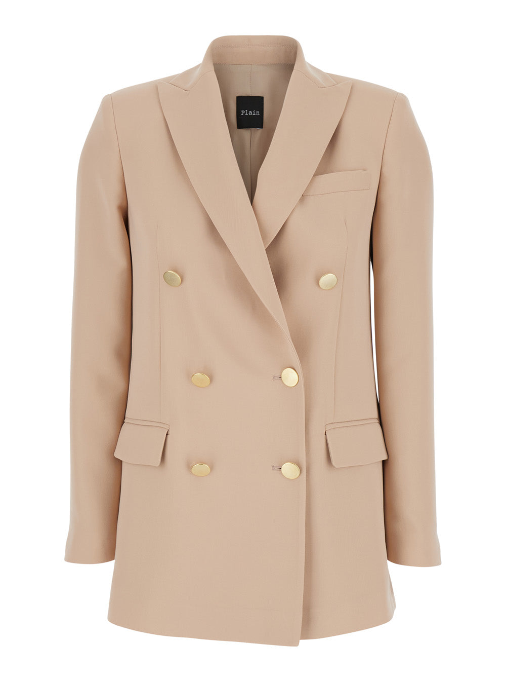 Beige Double-Breasted Jacket with Classic Lapels in Fabric Woman Polyester Elastane Blazers