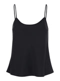 Black Tank Top with U Neckline in Satin Fabric Woman Polyester Tops