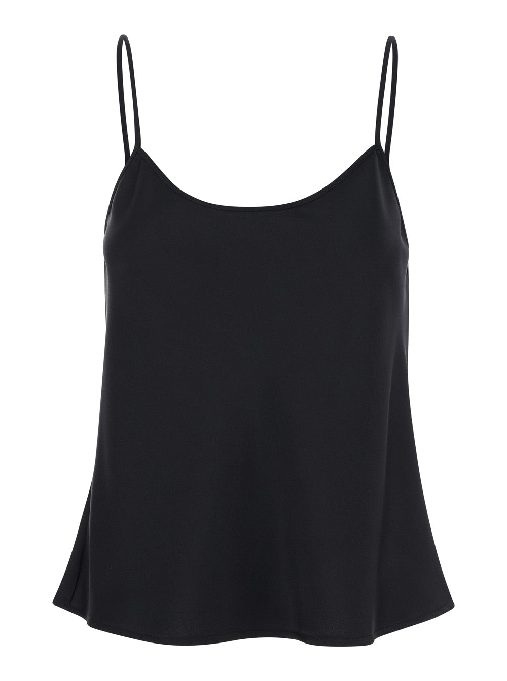 Black Tank Top with U Neckline in Satin Fabric Woman Polyester Tops