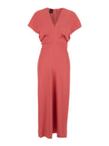 Pink Dress with V Neck and Short Sleeves in Tech Fabric Woman Polyester Long