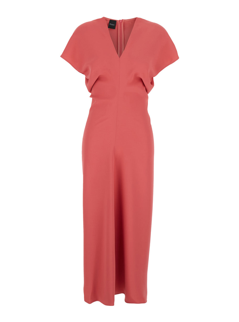 Pink Dress with V Neck and Short Sleeves in Tech Fabric Woman Polyester Long