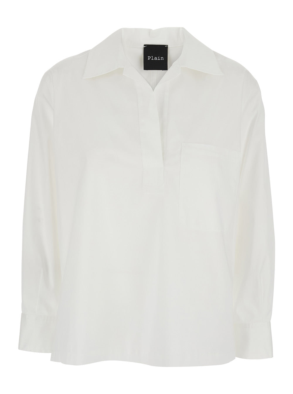 White Shirt with Polo Style Collar in Cotton Blend Woman Polyamide Elastane And Blouses