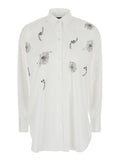 White Shirt with Classic Collar and Rhinestone Embellishments on the Front in Cotton Blend Stretch Woman Otton Polyamide Elastane Blouses