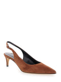 Luisa Brown Slingback Pumps with Low Heel in Suede Woman Leather Heels