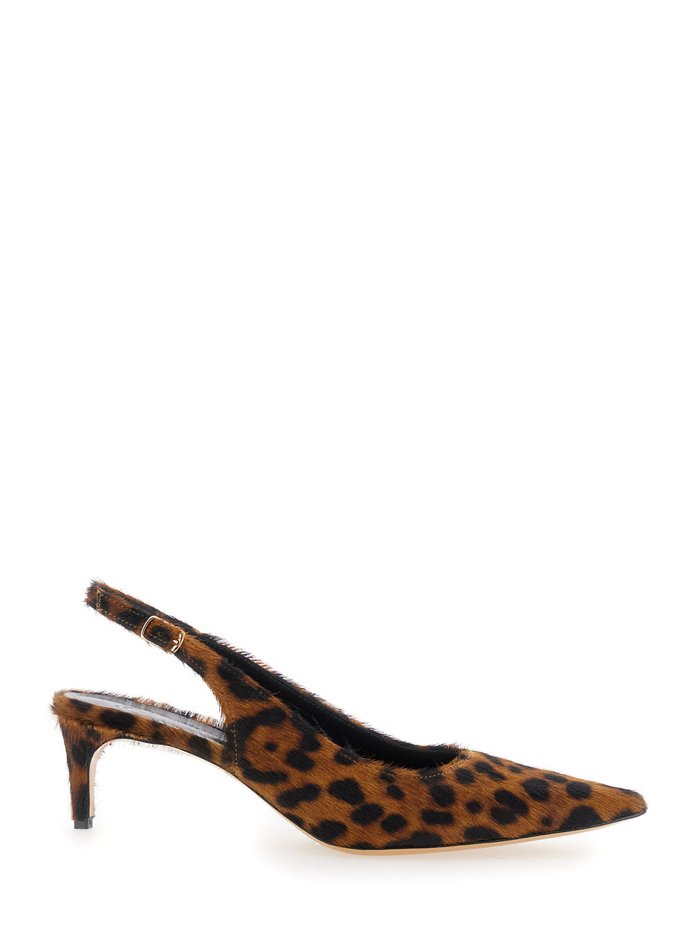 Luisa Brown Slingback Pumps with Medium Stiletto Heel and Leopard Print All-Over in Ecofur Woman Leather Heels