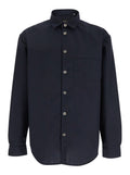 Blue Shirt with Classic Collar in Virgin Wool Blend Man Blu Polyester And Blouses