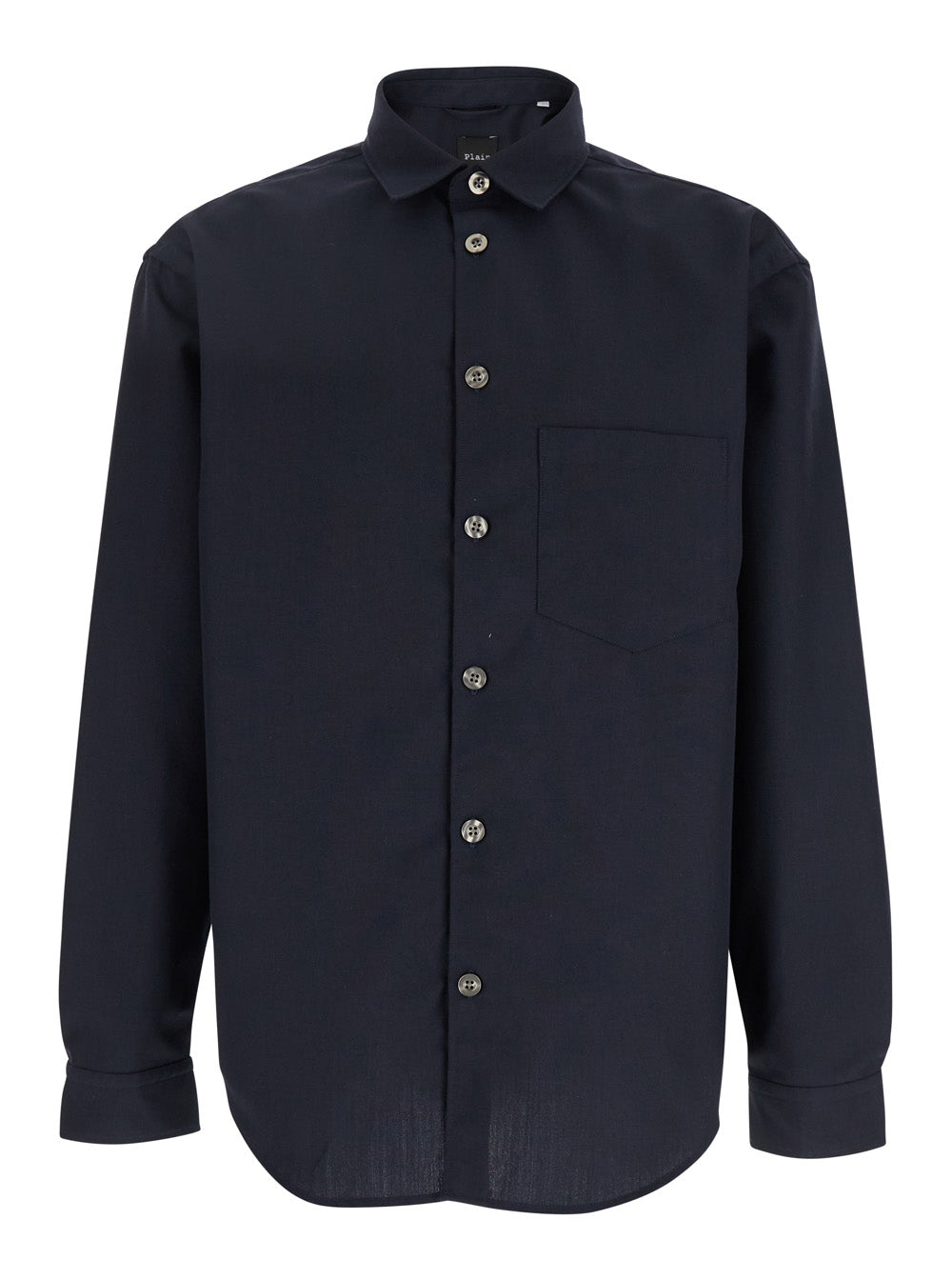 Blue Shirt with Classic Collar in Virgin Wool Blend Man Blu Polyester And Blouses